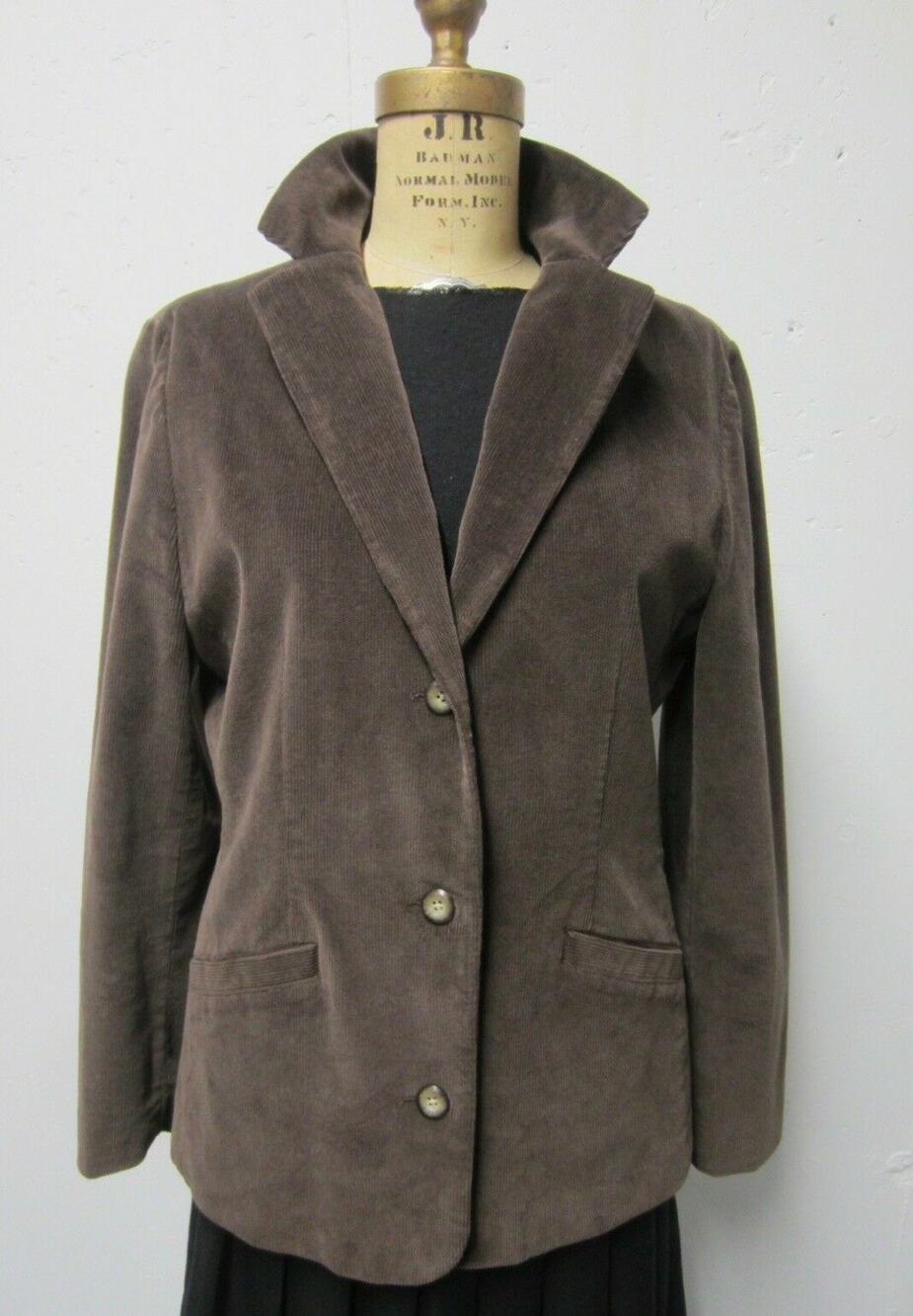 LL BEAN Chocolate Brown Pinwale CORDUROY 3 BUTTON BOYFRIEND BLAZER 10 38" Chest